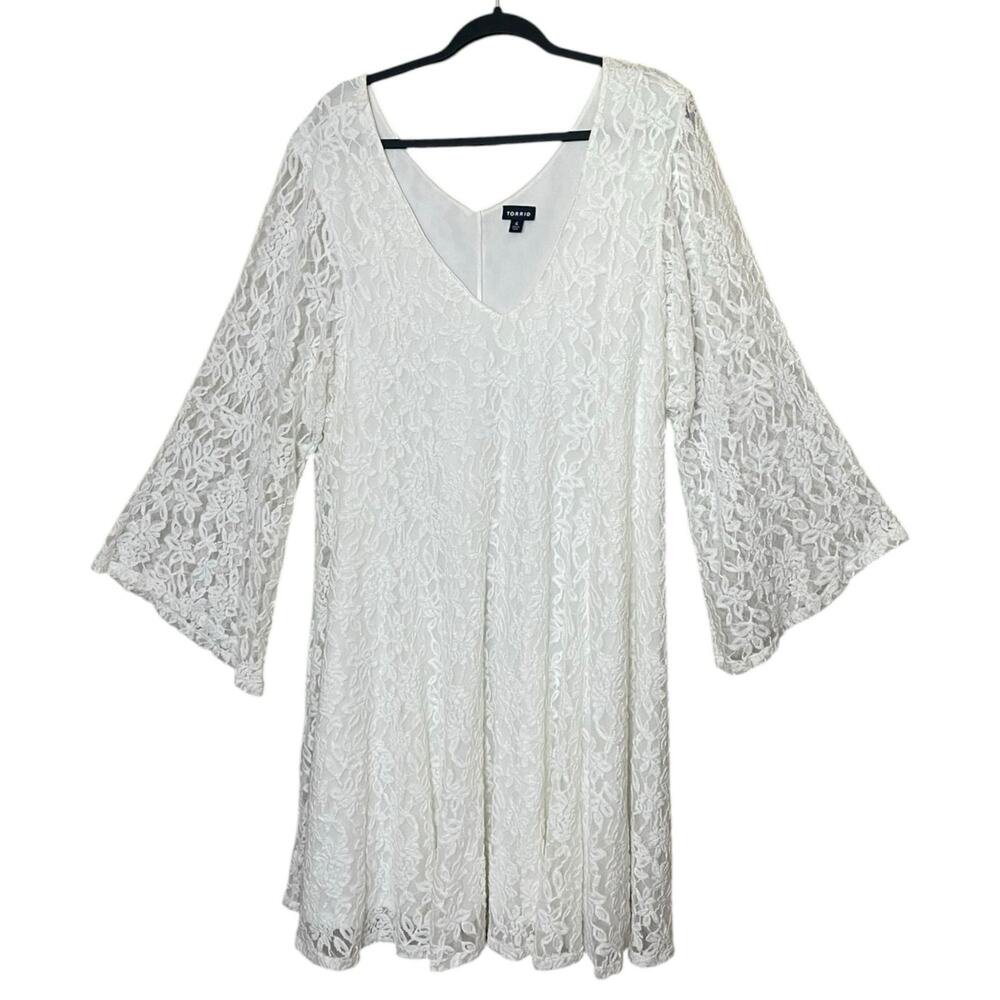 Torrid Ivory Lace Trapeze Dress Bell Sleeve  Flowy Boho Romantic Ethereal 4X